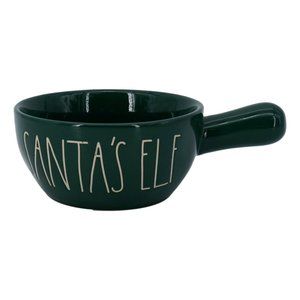 Rae Dunn Santa's Elf Soup Bowl With Handle Forest Green Whimsical Christmas New